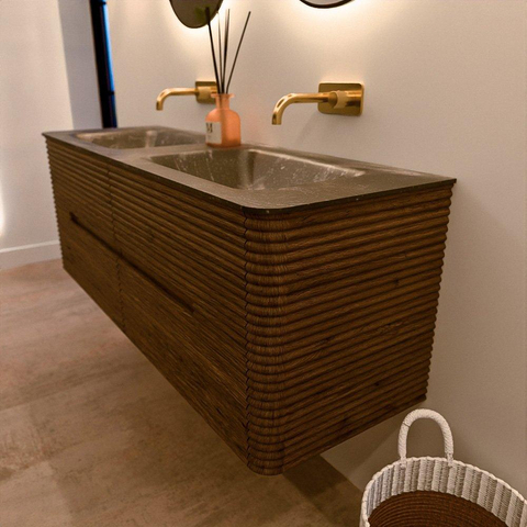 Mondiaz CIRO-DLUX Badkamermeubelset - 140x45x50cm - Solid surface wastafel Lava - 2 wasbak Dubbel - zonder kraangaten - 4 lades - Dusk SW1533050