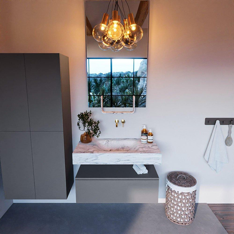 Mondiaz ALAN-DLUX Ensemble de meuble - 90cm - meuble Plata mat - 1 tiroir - Lavabo Cloud Glace suspendu - vasque Centre - 0 trous de robinet SW806060