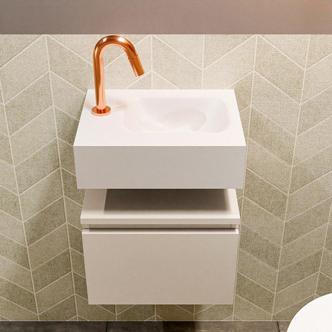 MONDIAZ ANDOR Toiletmeubel 40x30x30cm met 1 kraangaten 1 lades linen mat Wastafel Lex rechts Solid Surface Wit SW474193
