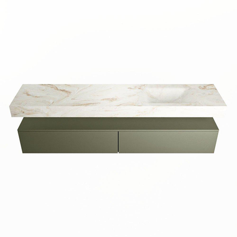 Mondiaz ALAN-DLUX Ensemble de meuble - 200cm - meuble Army mat - 2 tiroirs - Lavabo Cloud Frappe suspendu - vasque Droite - 0 trous de robinet SW804845