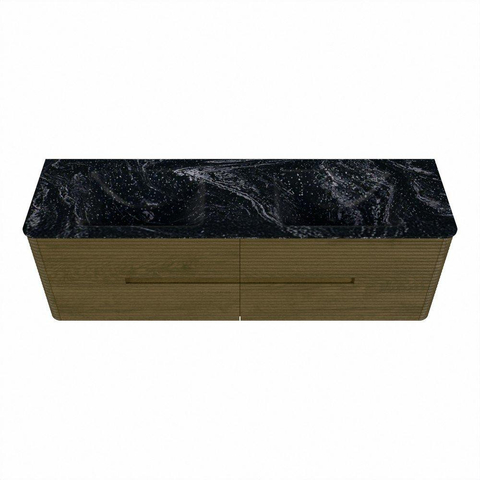 Mondiaz CIRO-DLUX Badkamermeubelset - 160x45x50cm - Solid surface wastafel Lava - 2 wasbak Dubbel - 2 kraangaten - 4 lades - Dusk SW1533059