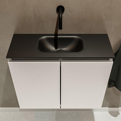 MONDIAZ TURE Toiletmeubel 60x23x50cm met 0 kraangaten 2 deuren linen mat Wastafel Eden midden Solid Surface Zwart SW475443
