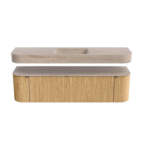 MONDIAZ THOR-DLUX Meuble de salle de bains - 170cm - arrondi gauche + droite - couleur Oak - 1 tiroir - 2 portes - Vasque suspendue CLOUD Milieu sans trou de robinet couleur Saba SW1465698