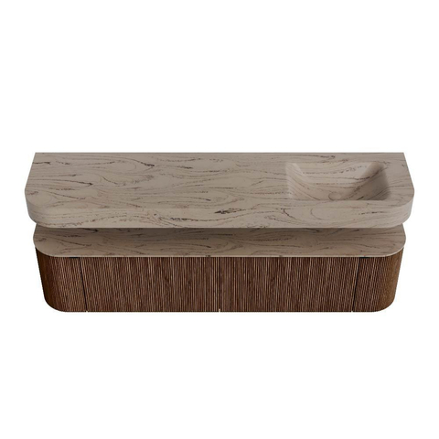 MONDIAZ THOR-DLUX Meuble de salle de bains - 190cm - arrondi gauche + droite - couleur Walnut - 2 tiroirs et 2 portes - Vasque suspendue CLOUD Droite 1 trou de robinet - couleur Arena SW1466596