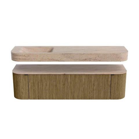 MONDIAZ THOR-DLUX Meuble de salle de bains - 170cm - arrondi gauche + droite - couleur Dusk - 1 tiroir - 2 portes - Vasque suspendue CLOUD Gauche sans trou de robinet - couleur Saba SW1465718