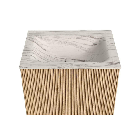 MONDIAZ KURVE-DLUX 60cm badmeubel kleur Oak met 1 lade en 0 deuren. Wastafel CLOUD Midden zonder kraangat Nata. SW1432069