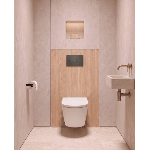 QeramiQ Dely Toiletset - 36.3x51.7cm - diepspoel - rimless - Geberit UP320 inbouwreservoir - softclose toilet zitting - 35mm - bedieningsplaat mat antraciet - ronde knoppen - glans wit SW1222089