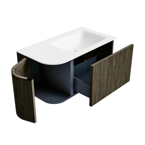 Mondiaz KURVE Ensemble de meuble de salle de bains - 85x46x40cm - 1 tiroir - 1 porte - vasque solid surface - à droite - sans trou de robinet - Shadow SW1414202