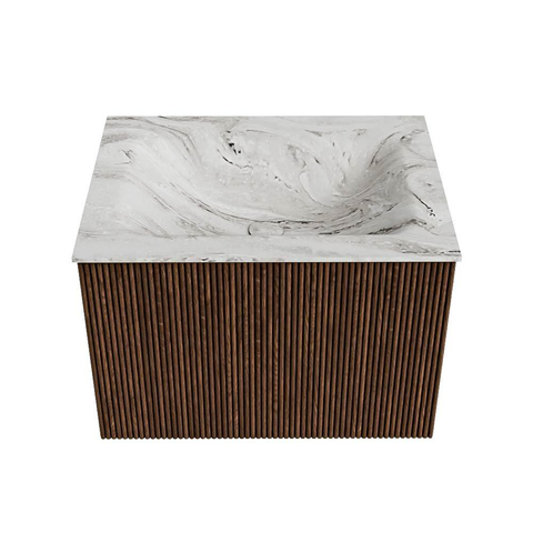 MONDIAZ KURVE-DLUX Meuble de salle de bains 60 cm couleur Walnut avec 1 tiroir. Lavabo CLOUD central sans trou de robinet couleur Glace. SW1138001