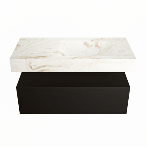 Mondiaz ALAN-DLUX Ensemble de meuble - 100cm - meuble Urban mat - 1 tiroir - Lavabo Cloud Frappe suspendu - vasque Droite - 0 trous de robinet SW804713