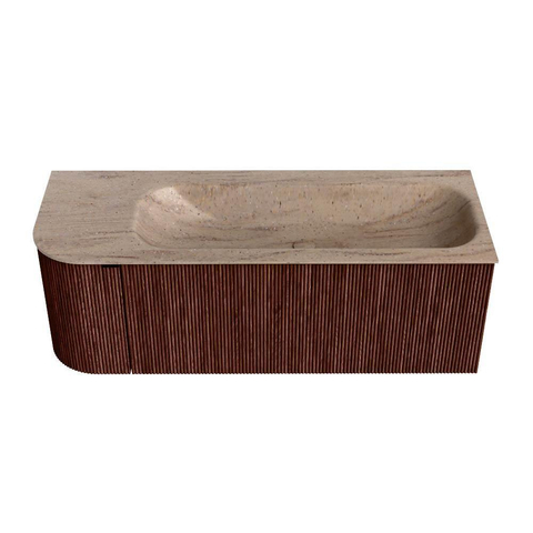 MONDIAZ KURVE-DLUX 125cm badmeubel ronding Links kleur Ruby met 1 lade en 1 deur. Wastafel BIG MEDIUM Rechts zonder kraangat Saba. SW1433620