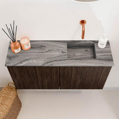 Mondiaz JOYA-DLUX 80cm toiletmeubel - kleur Walnut - Wastafel FAYE positie Rechts Zonder kraangat kleur Sombra. SW1424721