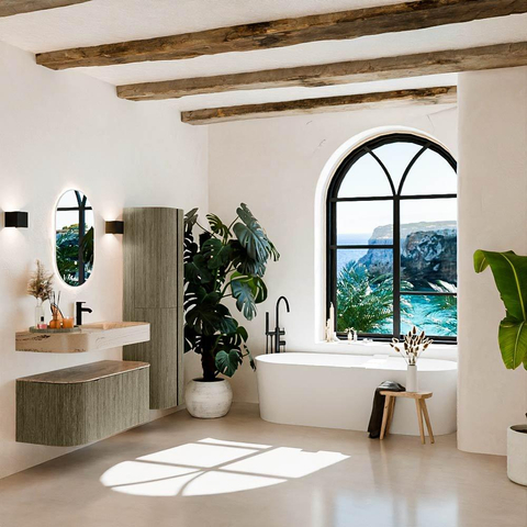 MONDIAZ THOR-DLUX 100cm meuble de salle de bains arrondi gauche + droite couleur Shadow avec 1 tiroir et 2 portes. Vasque suspendue CLOUD Droite 1 trou de robinet couleur Arena. SW1467467
