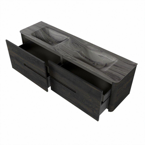 Mondiaz CIRO-DLUX Badkamermeubelset - 170x45x50cm - Solid surface wastafel Sombra - 2 wasbak Dubbel - zonder kraangaten - 4 lades - Shadow SW1532783