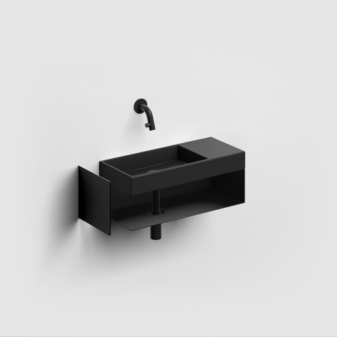 Clou Mini Wash Me fontein 45x19cm zonder kraangat en plug kranenbank rechts Keramiek Zwart mat SW9314