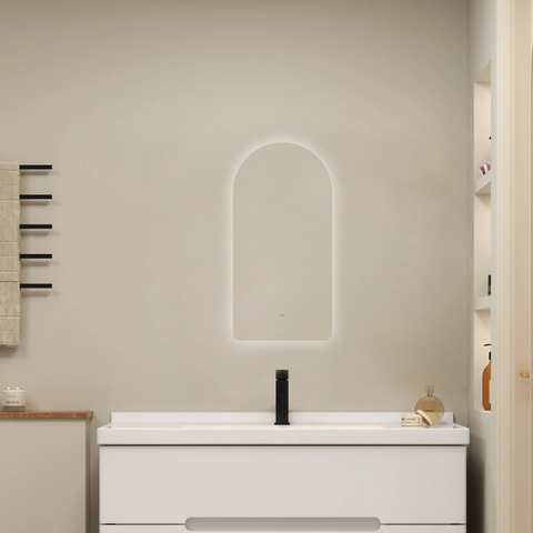 Saniclass Curve miroir – arrondi en haut – 40 x 80 cm – LED indirecte tout autour – chauffage de miroir, à intensité variable SW1408472