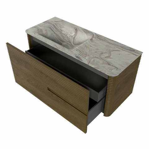 Mondiaz CIRO-DLUX Ensemble de meubles de salle de bains - 110x45x50cm - lavabo en solid surface Glace - 1 vasque à gauche - 1 trou de robinet - 2 tiroirs - Dusk SW1532868