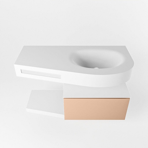 MONDIAZ RIVA Badkamermeubelset - 100x50x30cm - 1 lade - MDF Rosee mat - push to open - 1 kraangat - wasbak rechts - solid surface talc SW702333
