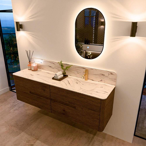 Mondiaz CIRO-DLUX Badkamermeubelset - 170x45x50cm - Solid surface wastafel Nata - 1 wasbak Rechts - 1 kraangat - 4 lades - Dusk SW1533259