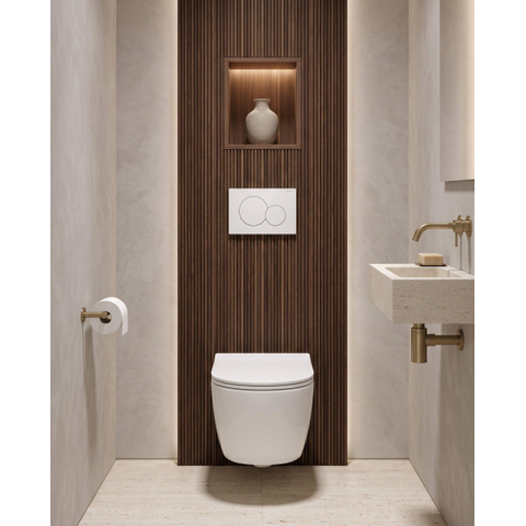 QeramiQ Dely Swirl Toiletset - 36.5x53cm - Geberit UP720 Duofix Sigma inbouwreservoir - slim zitting - bedieningsplaat Sigma wit - ronde knoppen - glans wit SW1413979