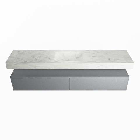 Mondiaz ALAN-DLUX Ensemble de meuble - 200cm - meuble Plata mat - 2 tiroirs - Lavabo Cloud Opalo suspendu - vasque Centre - 0 trous de robinet SW806693