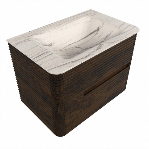 Mondiaz CIRO-DLUX Badkamermeubelset - 70x45x50cm - Solid surface wastafel Nata - 1 wasbak Midden - 1 kraangat - 2 lades - Walnut SW1530538