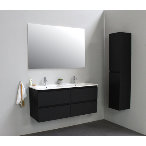 Basic Bella Meuble salle de bains avec lavabo céramique Blanc 120x55x46cm 2 trous de robinet Noir mat SW491752
