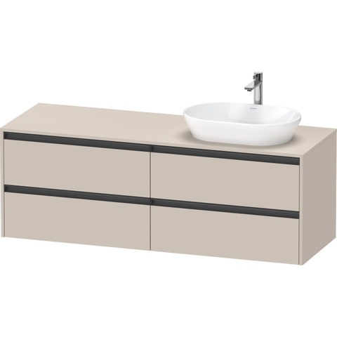 Duravit Ketho.2 Wastafelonderbouwkast - inclusief consoleplaat - met 4 laden - voor waskom rechts - 160x55x56.8cm - met handgrepen antraciet - taupe mat SW772275