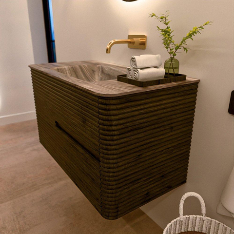 Mondiaz CIRO-DLUX Badkamermeubelset - 90x45x50cm - Solid surface wastafel Sombra - 1 wasbak Midden - zonder kraangaten - 2 lades - Shadow SW1532740