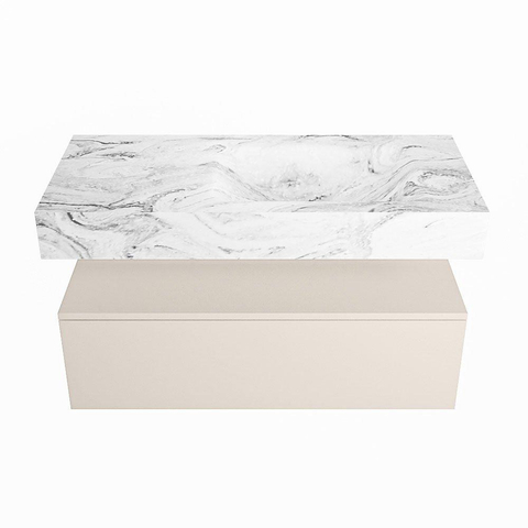 Mondiaz ALAN-DLUX Ensemble de meuble - 100cm - meuble Linen mat - 1 tiroir - Lavabo Cloud Glace suspendu - vasque Droite - 1 trou de robinet SW805908