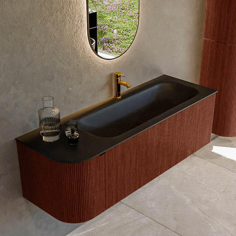 Mondiaz KURVE Ensemble de meuble de salle de bain - 135x46x40cm - 1 tiroir - 1 porte - lavabo solid surface - droit - 1 trou de robinet - Ruby SW1415348