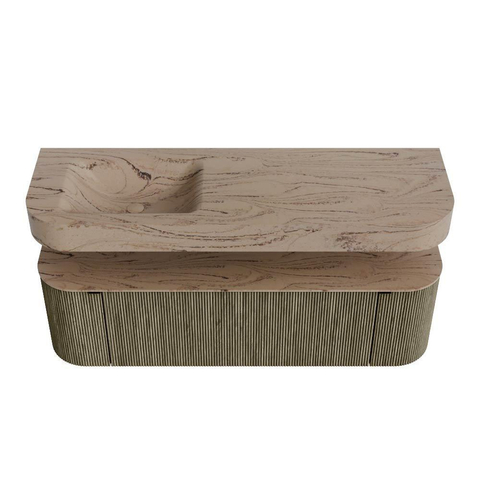 MONDIAZ THOR-DLUX 150cm meuble de salle de bains arrondi gauche + droite couleur Shadow avec 1 tiroir et 2 portes. Vasque suspendue CLOUD Gauche sans trou de robinet couleur Arena. SW1464773