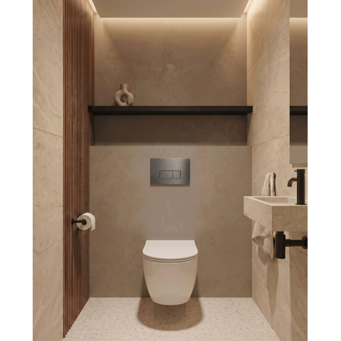 QeramiQ Dely Pack WC - 36.3x51.7cm - à fond creux - sans bride - réservoir encastré Geberit UP720 - abattant WC softclose 35 mm - plaque de déclenchement beige - boutons rectangulaires - blanc mat SW1428753