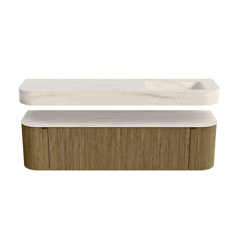 MONDIAZ THOR-DLUX Meuble de salle de bains 170cm arrondi gauche + droite couleur Dusk avec 1 tiroir et 2 portes. Vasque suspendue CLOUD Droite 1 trou de robinet couleur Meli. SW1465768