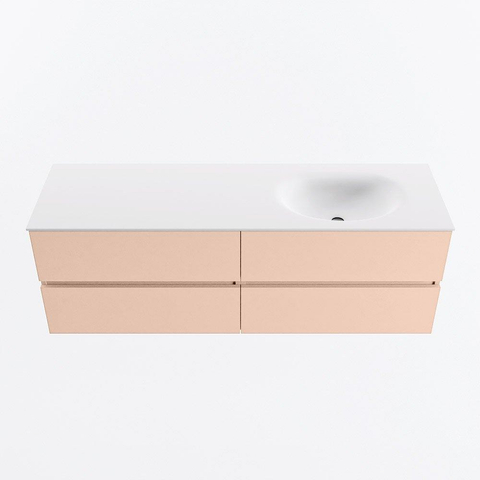 MONDIAZ VICA Ensemble meuble de salle de bains - 150cm - meuble sous-vasque rosee - 4 tiroirs - lavabo moon à droite - 1 trou de robinet - version haute 60cm - talc SW1080405