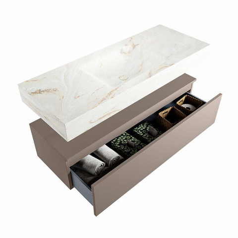 MONDIAZ ALAN - DLUX Badkamermeubelset - 120cm - onderkast - Smoke - 1 lade - vrijhangende wastafel - wasbak midden - 1 kraangat - Frappe SW805197