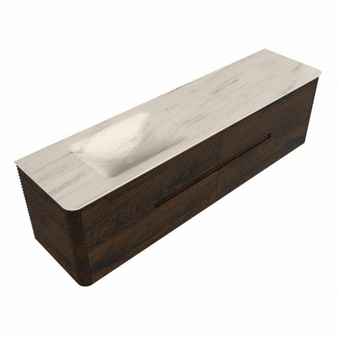 Mondiaz CIRO-DLUX Meuble de salle de bains - 180x45x50cm - Plan vasque Solid surface Meli - 1 vasque à gauche - sans perçages pour robinet - 4 tiroirs - Noyer SW1530536
