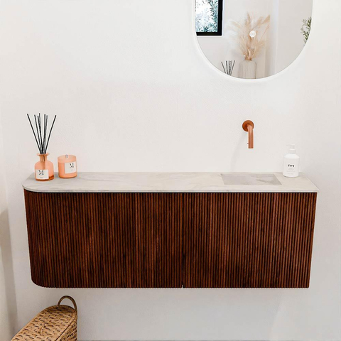 Mondiaz JOYA-DLUX 111.6cm toiletmeubel - ronding links kleur Ruby - Wastafel FAYE positie Rechts Zonder kraangat kleur Ostra. SW1423823