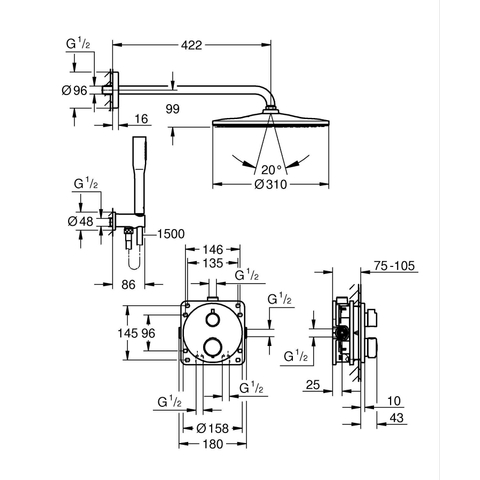 Grohe QuickFix Precision Thermostat Perfect Inbouw Douchesysteem - Vitalio Rain Mono 310 hoofddouche - chroom SW1120179