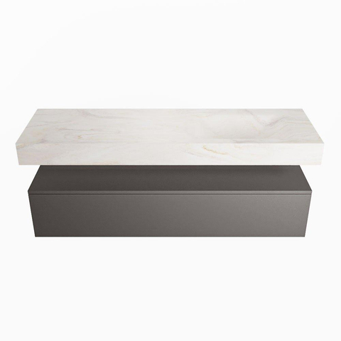 MONDIAZ ALAN - DLUX Ensemble de meuble de salle de bains - 150cm - meuble bas - gris foncé - 1 tiroir - lavabo suspendu - vasque à droite - 0 trous de robinet - Ostra SW807268