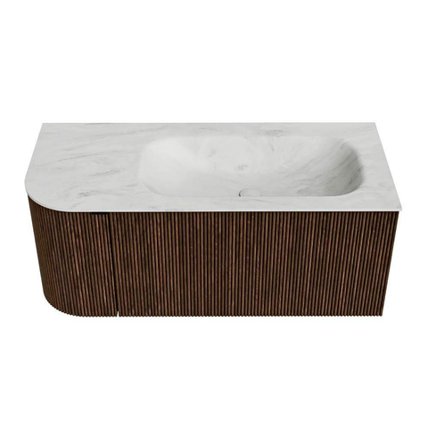 MONDIAZ KURVE-DLUX 105cm badmeubel met module 25 L kleur Walnut met 1 lade en 1 deur. Wastafel BIG SMALL rechts 1 kraangat kleur Opalo. SW1137633