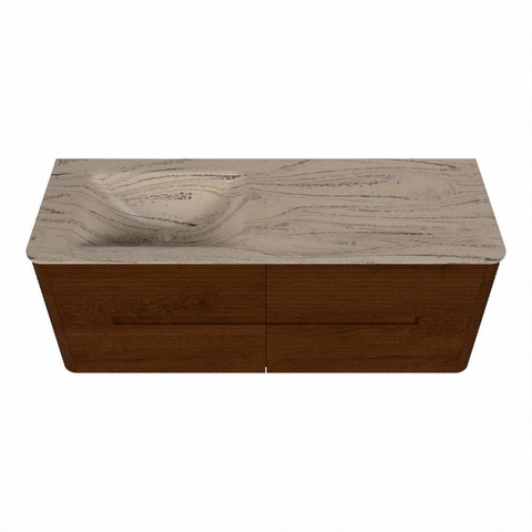 Mondiaz CIRO-DLUX Meuble de salle de bains - 130x45x50cm - Plan vasque Solid surface Arena - 1 lavabo à gauche - sans trous de robinetterie - 4 tiroirs - Ruby SW1531702