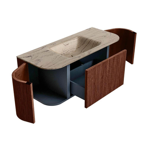 MONDIAZ KURVE-DLUX meuble de salle de bains 110cm arrondi gauche + droite couleur Ruby avec 1 tiroir et 2 portes. Lavabo CLOUD central 1 trou de robinet Arena. SW1431464