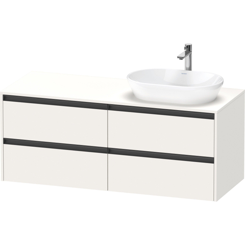 Duravit Ketho.2 Wastafelonderbouwkast - inclusief consoleplaat - met 4 laden - voor waskom rechts - 140x55x56.8cm - met handgrepen antraciet - wit supermat SW772736