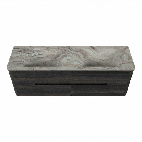 Mondiaz CIRO-DLUX Badkamermeubelset - 150x45x50cm - Solid surface wastafel Glace - 2 wasbak Dubbel - zonder kraangaten - 4 lades - Shadow SW1532223