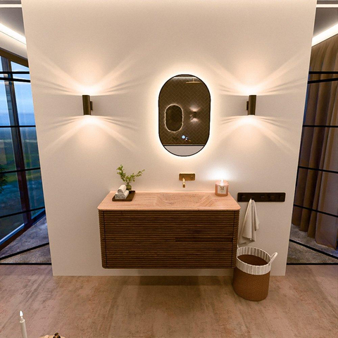 Mondiaz CIRO-DLUX Ensemble meuble de salle de bains - 110x45x50cm - Plan-vasque Solid surface Saba - 1 vasque à droite - sans trous de robinetterie - 2 tiroirs - Dusk SW1533820