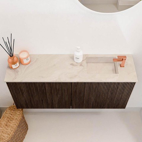 Mondiaz JOYA-DLUX 90cm toiletmeubel - kleur Walnut - Wastafel FAYE positie Rechts 1 kraangat kleur Frappe. SW1422343