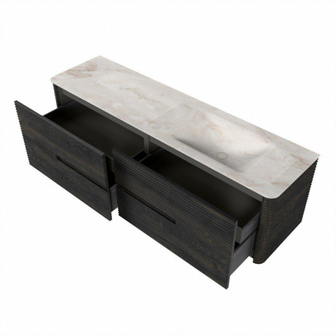 Mondiaz CIRO-DLUX Ensemble de meubles de salle de bains - 170x45x50cm - vasque Solid surface Frappe - 1 bassin à droite - sans trous de robinetterie - 4 tiroirs - Shadow SW1532175