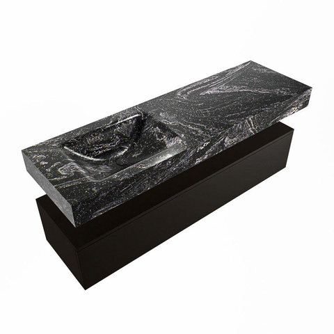 Mondiaz ALAN-DLUX Ensemble de meuble - 150cm - meuble - Urban mat - 1 tiroir - Lavabo Cloud Lava suspendu - vasque gauche - 1 trou de robinet - Noir SW807777