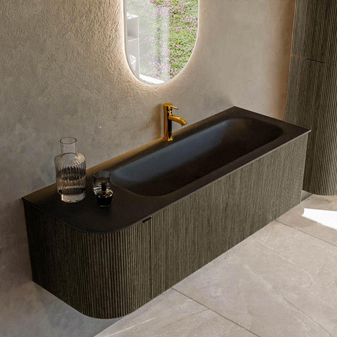 Mondiaz KURVE Ensemble de meubles de salle de bains - 135x46x40cm - 1 tiroir - 1 porte - lavabo solid surface - à droite - 1 trou de robinet - Shadow SW1414262